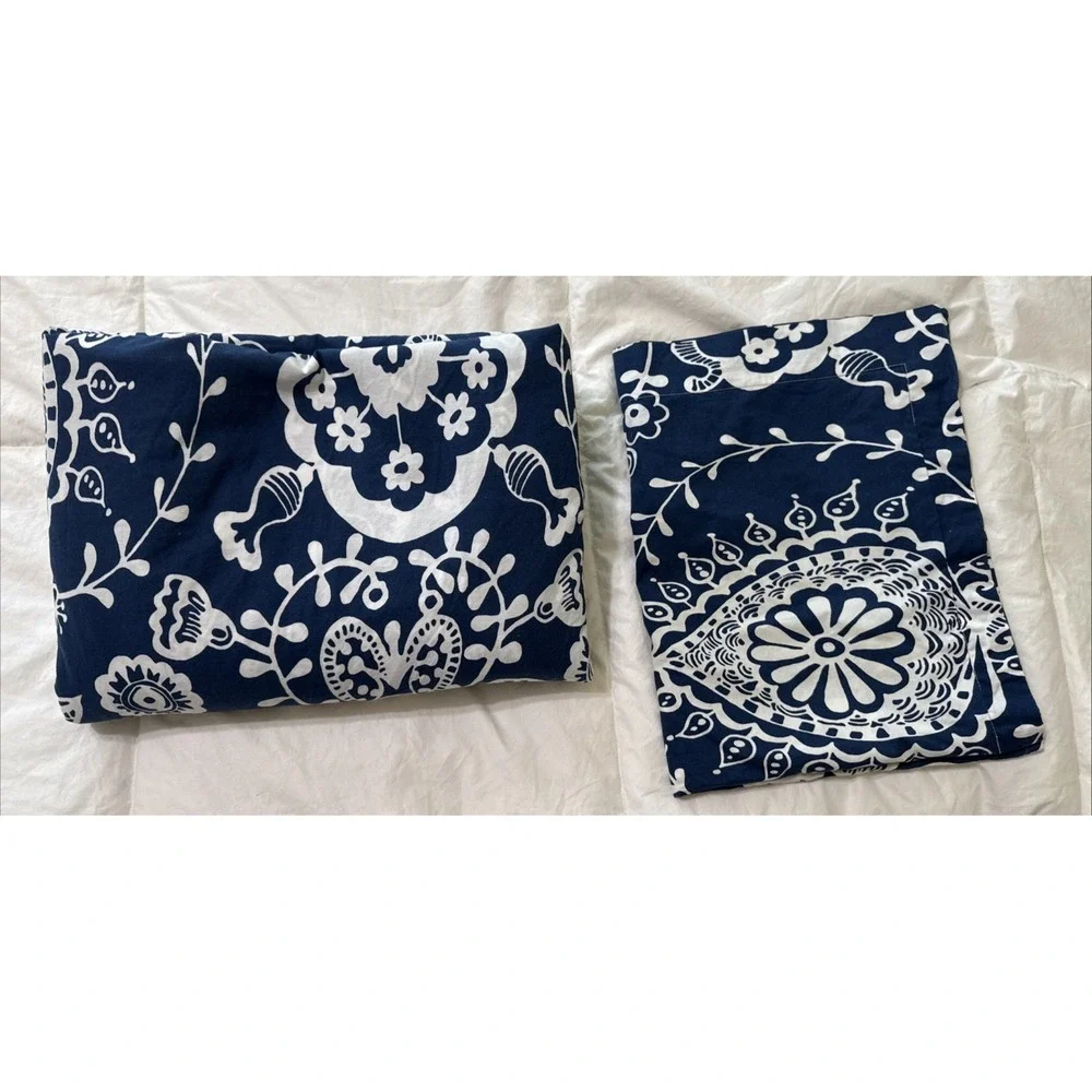 Pottery Barn Duvet Cover Full Queen Natalia Floral Blue White Boho Dorm Hearts